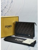 FENDI VITELLO GRACE F IS FENDI BI-COLOR FF EMBOSSED LEATHER ZIPPED CLUTCH -FULL SET-