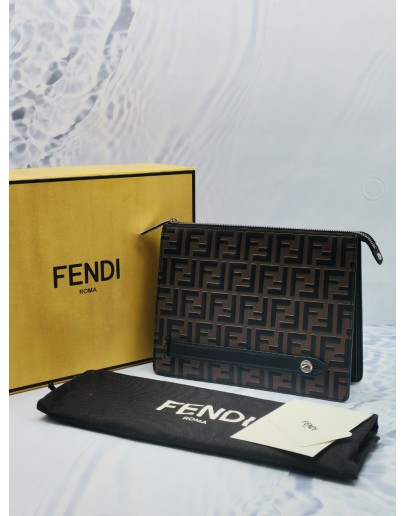 FENDI VITELLO GRACE F IS FENDI BI-COLOR FF EMBOSSED LEATHER ZIPPED CLUTCH -FULL SET-