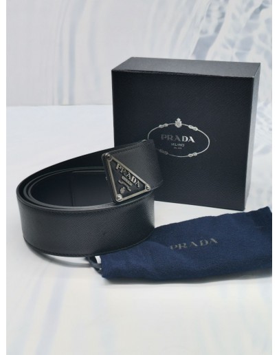 PRADA BLACK SAFFIANO LEATHER BELT SIZE 40/100 -FULL SET- 