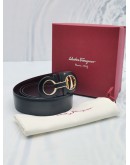 (LIKE NEW) SALVATORE FERRAGAMO REVERSIBLE BLACK LEATHER BELT SIZE 110 -FULL SET- 