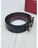 (LIKE NEW) SALVATORE FERRAGAMO REVERSIBLE BLACK LEATHER BELT SIZE 110 -FULL SET- 