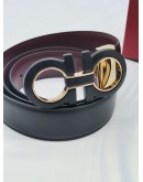 (LIKE NEW) SALVATORE FERRAGAMO REVERSIBLE BLACK LEATHER BELT SIZE 110 -FULL SET- 