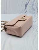 (LIKE NEW) CHANEL CHEVRON NUDE PINK LAMBSKIN LEATHER MINI RETANGULAR GOLD HARDWARE CHAIN FLAP BAG YEAR 2017