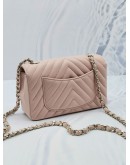 (LIKE NEW) CHANEL CHEVRON NUDE PINK LAMBSKIN LEATHER MINI RETANGULAR GOLD HARDWARE CHAIN FLAP BAG YEAR 2017