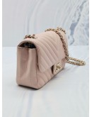 (LIKE NEW) CHANEL CHEVRON NUDE PINK LAMBSKIN LEATHER MINI RETANGULAR GOLD HARDWARE CHAIN FLAP BAG YEAR 2017