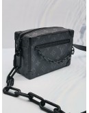 (LIKE NEW) 2023 MICROCHIP LOUIS VUITTON SOFT TRUNK MONOGRAM ECLIPSE CANVAS AND BOASTS MATTE BLACK CHAIN BAG