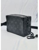 (LIKE NEW) 2023 MICROCHIP LOUIS VUITTON SOFT TRUNK MONOGRAM ECLIPSE CANVAS AND BOASTS MATTE BLACK CHAIN BAG