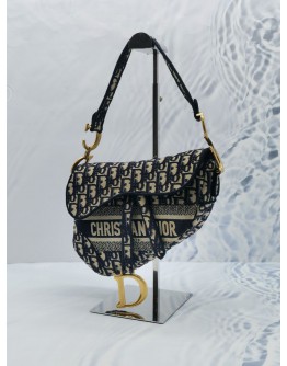 2020 CHRISTIAN DIOR MEDIUM SADDLE BLUE DIOR OBLIQUE EMBROIDERY SHOULDER BAG 