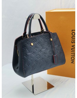 2023 MICROCHIP LOUIS VUITTON MONTAIGNE BB BAG MIDNIGHT BLUE MONOGRAM EMPREINTE LEATHER HANDLE BAG WITH REMOVABLE STRAP -FULL SET-