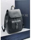 (UNUSED) 2024 CHRISTIAN DIOR SADDLE BACKPACK WITH FLAP IN DEEP GREY GRAINED CALFSKIN LEATHER WITH CONTRASTING TOPSTITCHING -FULL SET-