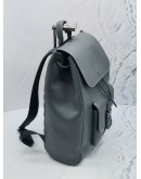 (UNUSED) 2024 CHRISTIAN DIOR SADDLE BACKPACK WITH FLAP IN DEEP GREY GRAINED CALFSKIN LEATHER WITH CONTRASTING TOPSTITCHING -FULL SET-