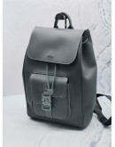 (UNUSED) 2024 CHRISTIAN DIOR SADDLE BACKPACK WITH FLAP IN DEEP GREY GRAINED CALFSKIN LEATHER WITH CONTRASTING TOPSTITCHING -FULL SET-