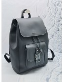 (UNUSED) 2024 CHRISTIAN DIOR SADDLE BACKPACK WITH FLAP IN DEEP GREY GRAINED CALFSKIN LEATHER WITH CONTRASTING TOPSTITCHING -FULL SET-