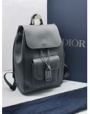 (UNUSED) 2024 CHRISTIAN DIOR SADDLE BACKPACK WITH FLAP IN DEEP GREY GRAINED CALFSKIN LEATHER WITH CONTRASTING TOPSTITCHING -FULL SET-