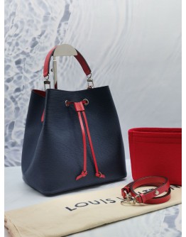 LOUIS VUITTON NEONOE BLUE EPI LEATHER BUCKET BAG WITH RED LEATHER TRIM 