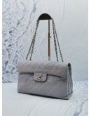 (LIKE NEW) CHANEL CC LOGO GREY QUILTED MATELASSE CALFSKIN LEATHER SILVER CHAIN FLAP BAG