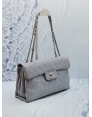 (LIKE NEW) CHANEL CC LOGO GREY QUILTED MATELASSE CALFSKIN LEATHER SILVER CHAIN FLAP BAG