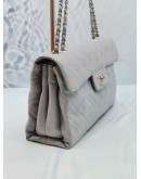 (LIKE NEW) CHANEL CC LOGO GREY QUILTED MATELASSE CALFSKIN LEATHER SILVER CHAIN FLAP BAG