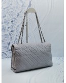 (LIKE NEW) CHANEL CC LOGO GREY QUILTED MATELASSE CALFSKIN LEATHER SILVER CHAIN FLAP BAG