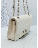 CHANEL MEDIUM DOUBLE FLAP WHITE CAVIAR LEATHER SILVER CHAIN SHOULDER BAG 