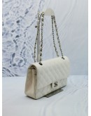 CHANEL MEDIUM DOUBLE FLAP WHITE CAVIAR LEATHER SILVER CHAIN SHOULDER BAG 