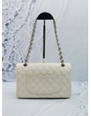 CHANEL MEDIUM DOUBLE FLAP WHITE CAVIAR LEATHER SILVER CHAIN SHOULDER BAG 