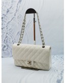 CHANEL MEDIUM DOUBLE FLAP WHITE CAVIAR LEATHER SILVER CHAIN SHOULDER BAG 