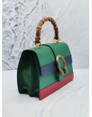 GUCCI DIONYSUS BAMBOO MEDIUM MULTICOLOR LEATHER BAG IN GREEN / RED SIGNATURE WEB WITH STRAP