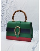 GUCCI DIONYSUS BAMBOO MEDIUM MULTICOLOR LEATHER BAG IN GREEN / RED SIGNATURE WEB WITH STRAP