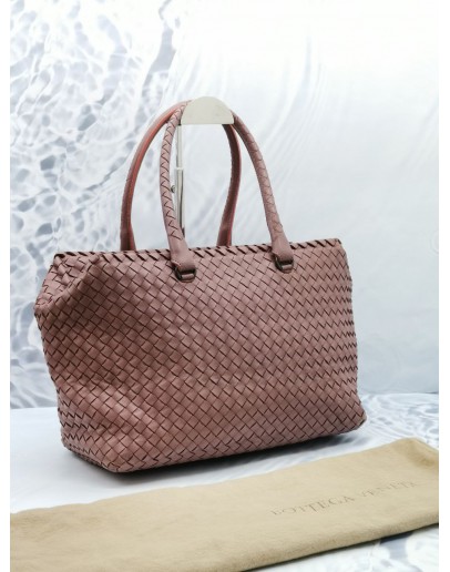 BOTTEGA VENETA PINK INTRECCIATO LEATHER BOWLING BAG 