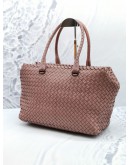 BOTTEGA VENETA PINK INTRECCIATO LEATHER BOWLING BAG 