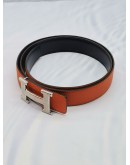 HERMES H BELT BUCKLE ORANGE LEATHER REVERSIBLE BELT 32MM WITH PALLADIUM HARDWARE -FULL SET-