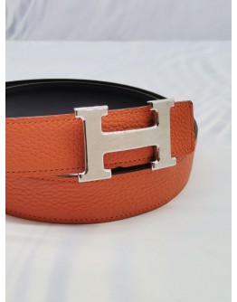 HERMES H BELT BUCKLE ORANGE LEATHER REVERSIBLE BELT 32MM WITH PALLADIUM HARDWARE -FULL SET-