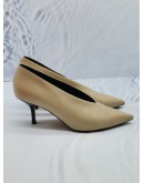 CELINE LIGHT GREY LEATHER V NECK POINTED TOE PUMPS SIZE 39