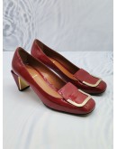 FENDI RED PATENT LEATHER HEELS SLIP ON SIZE 37