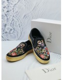 CHRISTIAN DIOR SNEAKERS SLIP ON HAPPY LEATHER SATIN BLACK EMBROIDERY SEQUINS IN BLACK GOLD -FULL SET-