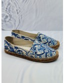 DOLCE & GABBANA BLUE / WHITE MAIOLICA PRINT CANVAS SLIP ON ESPADRILLES SIZE 40 -FULL SET-