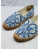 DOLCE & GABBANA BLUE / WHITE MAIOLICA PRINT CANVAS SLIP ON ESPADRILLES SIZE 40 -FULL SET-