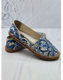 DOLCE & GABBANA BLUE / WHITE MAIOLICA PRINT CANVAS SLIP ON ESPADRILLES SIZE 40 -FULL SET-