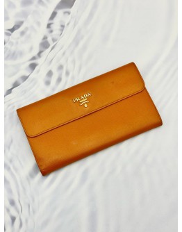 PRADA PORTAFOGLIO LACCIO 1M1133 LONG WALLET IN RAME ORANGE SAFFIANO LEATHER