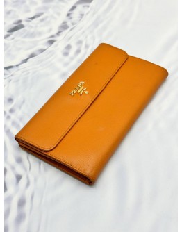 PRADA PORTAFOGLIO LACCIO 1M1133 LONG WALLET IN RAME ORANGE SAFFIANO LEATHER