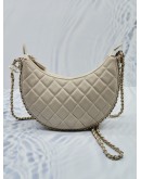 (LIKE NEW) 2023 CHANEL MOON LIGHT BEIGE QUILTED LAMBSKIN LEATHER SMALL HOBO CHAIN BAG -FULL SET-