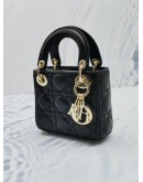 CHRISTIAN DIOR MICRO LADY DIOR BLACK CANNAGE LAMBSKIN LEATHER GOLD CHAIN BAG 