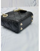 CHRISTIAN DIOR MICRO LADY DIOR BLACK CANNAGE LAMBSKIN LEATHER GOLD CHAIN BAG 