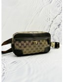 GUCCI BELT BAG IN BEIGE GG CRYSTAL CANVAS & DARK BROWN LEATHER