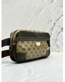 GUCCI BELT BAG IN BEIGE GG CRYSTAL CANVAS & DARK BROWN LEATHER