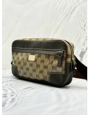 GUCCI BELT BAG IN BEIGE GG CRYSTAL CANVAS & DARK BROWN LEATHER