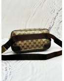 GUCCI BELT BAG IN BEIGE GG CRYSTAL CANVAS & DARK BROWN LEATHER