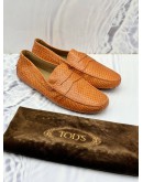 TOD’S GOMMINO LOAFER SIZE 10 IN ORANGE SNAKE PRINT LEATHER