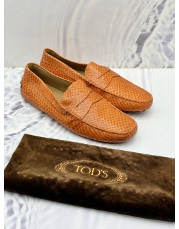 TOD’S GOMMINO LOAFER SIZE 10 IN ORANGE SNAKE PRINT LEATHER